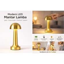Premium Dokunmatik LED Mantar Lamba | Şarjlı Gold Dekoratif Gece Lambası | 3 Kademe Işık