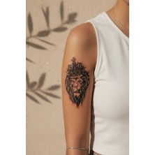 Dövme Kutusu Taçlı Aslan Kral Omuz Dövmesi - Yarı Kalıcı / 1 Ay Kalıcı Tattoo