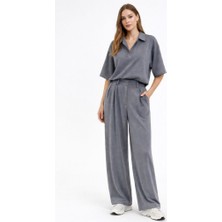 CGA Gömlek Yaka Bluzlu Pileli Bol Paça Pantolonlu Modal Takım