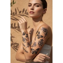 Dövme Kutusu Geleneksel Patchwork Stil Gül, Kelebek ve Akrep Karma Tattoo Seti - Yarı Kalıcı / 1 Ay Kalıcı