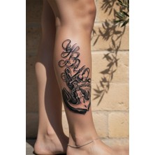 Dövme Kutusu Kaligrafik Harf Detaylı Zincirli Çapa Dövmesi - Yarı Kalıcı / 1 Ay Kalıcı Tattoo