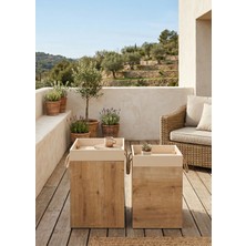 Bayhenne Dekoratif Ahşap Orta Sehpa & Sandıklı Kapaklı Saklama Kutusu 2’li Set Yan Sehpa Seti Monte Safir Meşe-Vizon Mdf