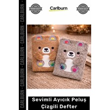 Carlburn Özel Üretim Yumuşak Kapaklı A5 Günlük Hatıra Hediyelik Okul Not Sevimli Ayıcık Peluş Çizgili Defter