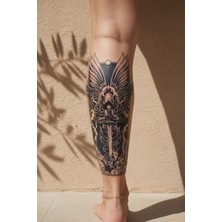 Dövme Kutusu Zırhlı Başmelek ve Kutsal Kılıç Detaylı Sanatsal Tattoo - Yarı Kalıcı / 1 Ay Kalıcı