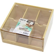 Krm Ahşap Bambu 6 Bölmeli  Poşet Çay Kutusu Mika Plastik Kapak  21X20X10CM (5047) Krm