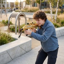 Farbu Oyuncak 33CM Işıklı Sesli Ipli Hareketli Parçalı Askeri Temalı Çocuk Oyuncak Silahı