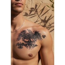 Dövme Kutusu Kanatlı Çapa ve Tribal Göğüs Dövmesi - Yarı Kalıcı / 1 Ay Kalıcı Tattoo