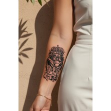 Dövme Kutusu Taçlı Aslan ve Kanatlı Dua Eden Melek Detaylı Sanatsal Tattoo - Yarı Kalıcı / 1 Ay Kalıcı