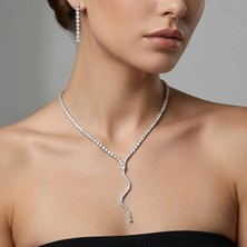 Valmont Taşlı Su Yolu Kolye ve Küpe Takı Seti - Düğün, Kına, Nişan, Gelin Aksesuarı