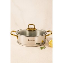 Polochef 24 cm Paslanmaz Çelik Basık Tencere 3,2 Lt | Geniş Tabanlı Pilav ve Sote Tenceresi |