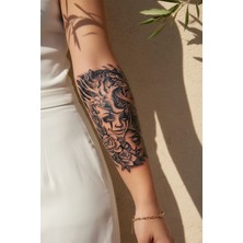 Dövme Kutusu Kükreyen Kaplan ve Dramatik Maske Detaylı Sanatsal Tattoo - Yarı Kalıcı / 1 Ay Kalıcı