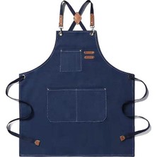 Valkyrie Unisex Kanvas Mutfak Önlüğü Ayarlanabilir Askılı Cepli Barista Garson Servis Önlüğü Lacivert