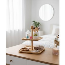 Ogeda Home 2 Katlı Kare Bambu Sunumluk – Doğal Bambu Servis Standı, Kek & Pasta Sunum Tepsisi