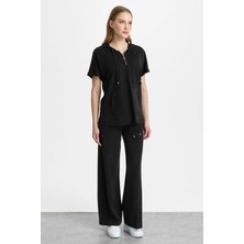 Mutlu Ertan Kadın Kapüşonlu Fermuarlı Bluz Siyah 30465