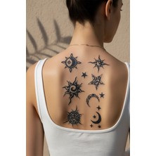 Dövme Kutusu Güneş, Ay ve Yıldız Karma Set Dövme - Yarı Kalıcı / 1 Ay Kalıcı Tattoo