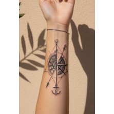 Dövme Kutusu Denizci Pusulası, Çapa ve Saat Temalı Dövme - Yarı Kalıcı / 1 Ay Kalıcı Tattoo