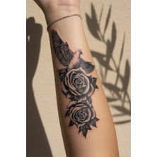 Dövme Kutusu Güvercin ve Çifte Gül Dövmesi - Yarı Kalıcı / 1 Ay Kalıcı Tattoo