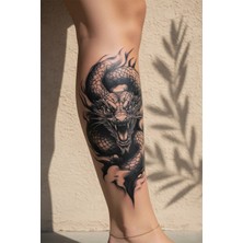 Dövme Kutusu Kükreyen Mitolojik Ejderha ve Alev Efektli Sanatsal Tattoo - Yarı Kalıcı / 1 Ay Kalıcı