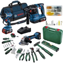Bosch Professional Gsr 18V-45 + Gws 18V-8 + Gbh 18V-22 3X4.0AH Akülü Kombo Kit + 52 Parça El Aleti Seti + Toko Hobi-2 502 Parça Çok Amaçlı Set