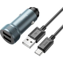 Hoco Z49 Çift USB Girişli Araç Şarj Başlık + USB To Type-C KABLO-(5775) - EM002Z-7USFQ9