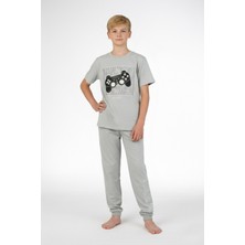 Alkın Kids 8-13 Yaş Erkek Çocuk Oyun Konsolu Baskılı %100 Pamuklu Kısa Kollu Pijama Takımı