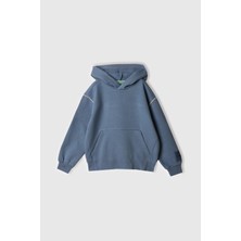 United Colors Of Benetton Havacı Mavi Erkek Ej_sırtı Şerit Detaylı Logolu Kese Cepli Kapüşonlu Sweatshirt Model Kodu: 3UNIC204JH Mavi