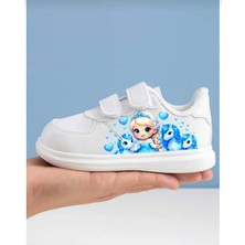Lias Design Mavi Atlar Çiftliği Baskılı Beyaz Bantlı Çocuk Spor Ayakkabı Sneaker