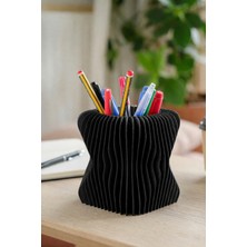 Siyah 3D Baskı Kalemlik -Modern & Dalgalı Tasarım Masa Düzenleyici, Ofis ve Çalışma Masası Için