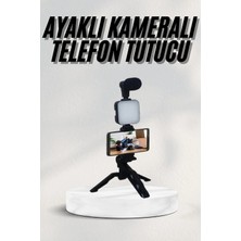 Uslucan Alışveriş Telefon Tutucu LED Işıklı Kumandalı Mikrofon Telefon Vlog Video Kayıt