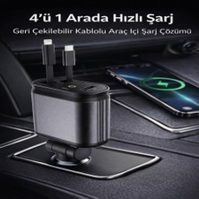 Smayling 66W Hızlı Araç Şarj Cihazı 4’ü 1 Arada Geri Çekilebilir Kablolu Type-C Lightning USB Araç Içi Şarj Adaptörü 12V-24V