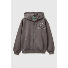 United Colors Of Benetton Koyu Kahverengi Kadın / Kız Kj_önü Payetli Logolu Cepli Kapüşonlu Şardonlu Sweatshirt Model Kodu: 39M2C505OKOYU Kahve