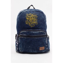 Kaff Fermuarlı Ön Cepli Design Unisex Vintage Denim Sırt Çantası -Sunshinekot
