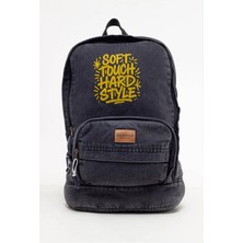 Kaff Fermuarlı Ön Cepli Design Unisex Vintage Denim Sırt Çantası -Moonkot