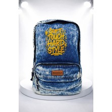 Kaff Fermuarlı Ön Cepli Design Unisex Vintage Denim Sırt Çantası -Moonkot