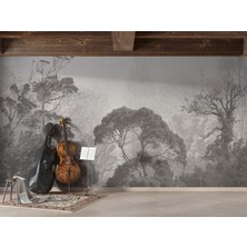 Lotus Aura Siyah Beyaz Orman Manzaralı Duvar Kağıdı, Okaliptüs Ağaçlı Duvar Resmi