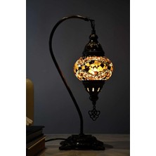 Deveboynu El Yapımı Mozaik Masa Lambası – Pirinç Gövde, E14 Duy, 42 cm Dekoratif Abajur