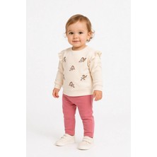 Dinamik çocuk Kız Bebek Kuş Nakışlı 2li Alt Üst Takım Mevsimlik 2iplik 3-6-9-12AYLIK