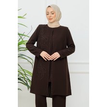 KMK Kombin Kadın Çiçek Işlemeli Şık Pantolonlu Tesettür Takım