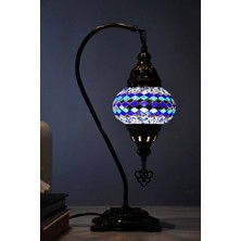 Deveboynu El Yapımı Mozaik Masa Lambası – Pirinç Gövde, E14 Duy, 42 cm Dekoratif Abajur