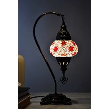 Deveboynu El Yapımı Mozaik Masa Lambası – Pirinç Gövde, E14 Duy, 42 cm Dekoratif Abajur