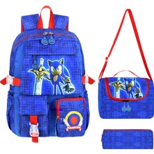 Waddell Kore Tarzı Sonic Temalı Ilkokul Erkek Sırt Çantası ,termal Beslenme Çantası ve Kalemlik