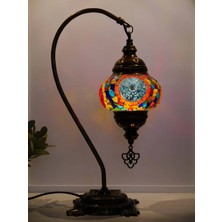 Deveboynu El Yapımı Mozaik Masa Lambası – Pirinç Gövde, E14 Duy, 42 cm Dekoratif Abajur