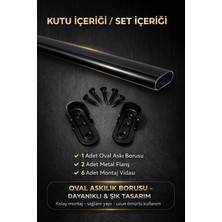 Motto Alüminyum Dolap Içi Oval Askı Borusu + 2 Adet Aparatı + 6 Vida ( Siyah )