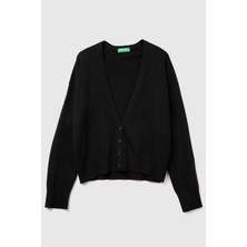 United Colors Of Benetton Siyah Kadın / Kız Kdn_yün ve Kaşmir Karışımlı Ribana Detaylı Düğmeli Hırka Model Kodu: 102HD6052700