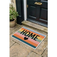 Zevahir Mobilya Dekorasyon Renkli Çizgili Home Yazılı Kaymaz Taban Kapı Önü Giriş Paspası