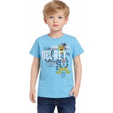 Eren Bey Erkek Çocuk Delrey Yazı Desenli Mavi Renk Tişört