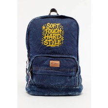 Kaff Fermuarlı Ön Cepli Design Unisex Vintage Denim Sırt Çantası -Moonkot