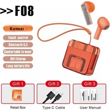 MidasTech Mey Ithalat®  F08 Dijital Şarj Göstergeli Tws Bluetooth Kulaklık - Kırmızı