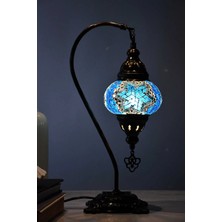 Deveboynu El Yapımı Mozaik Masa Lambası – Pirinç Gövde, E14 Duy, 42 cm Dekoratif Abajur