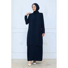 KMK Kombin Kadın Çiçek Işlemeli Şık Pantolonlu Tesettür Takım